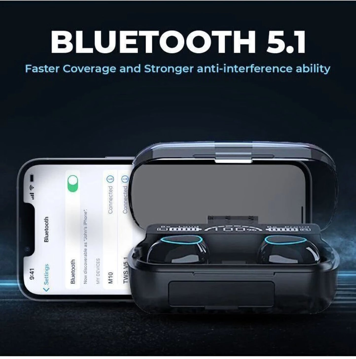 M10 Bluetooth 5.1 Tws Earbuds with 3500 mAH Power Case | Ipx7 Waterproof | Led Digital Display | Touch Control