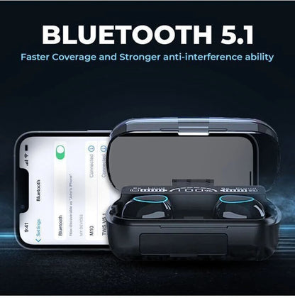 M10 Bluetooth 5.1 Tws Earbuds with 3500 mAH Power Case | Ipx7 Waterproof | Led Digital Display | Touch Control