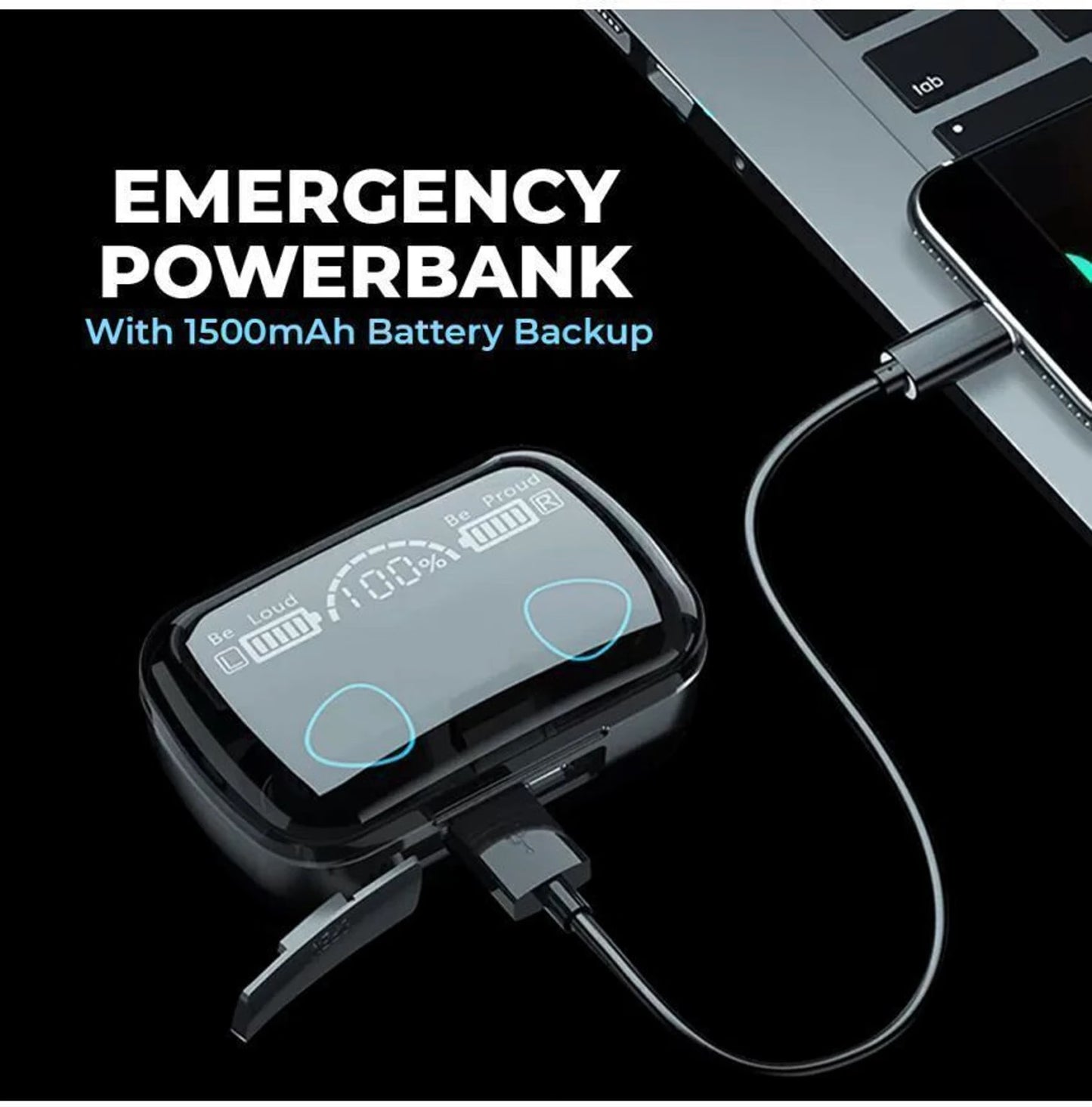 M10 Bluetooth 5.1 Tws Earbuds with 3500 mAH Power Case | Ipx7 Waterproof | Led Digital Display | Touch Control
